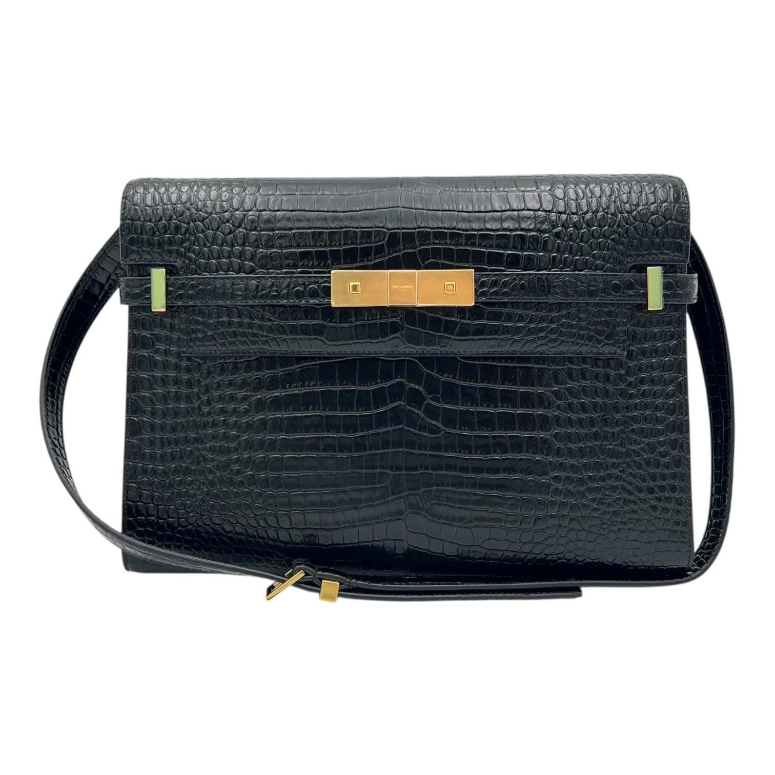 Saint Laurent Manhattan Shoulder Bag Black in Crocodile Embossed Calfskin, Gold hardware_7