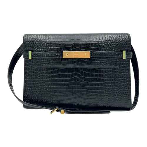 Saint Laurent Manhattan Shoulder Bag Black in Crocodile Embossed Calfskin, Gold hardware_7