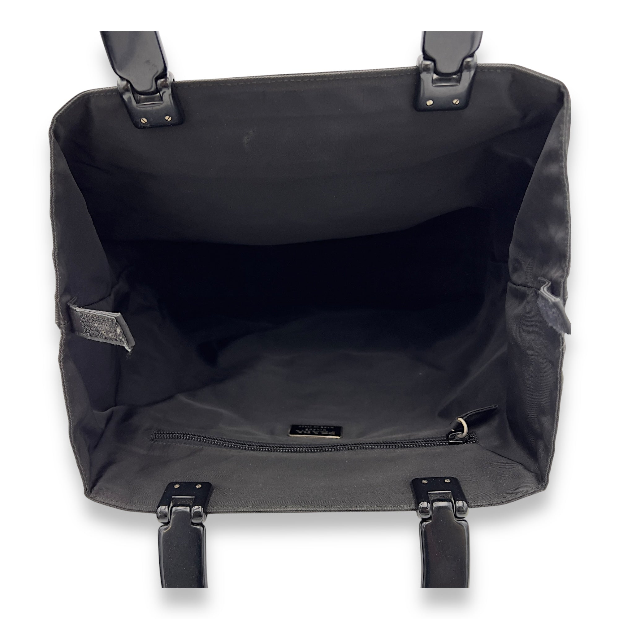 Prada Logo Top Handle Bag Black in Nylon, Silver hardware_6