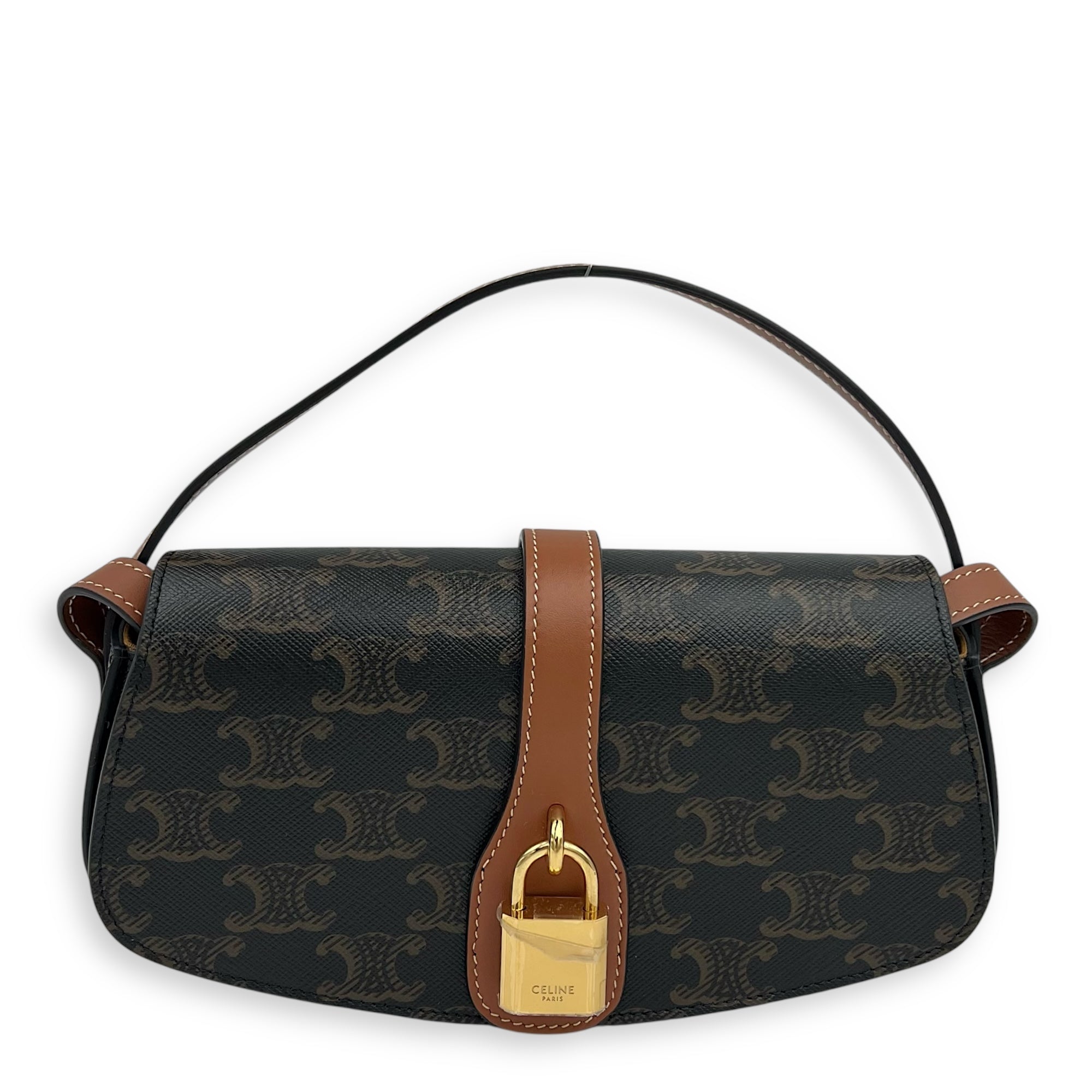 Celine Tabou Shoulder Bag Brown in Coated Canvas, Gold hardware_1
