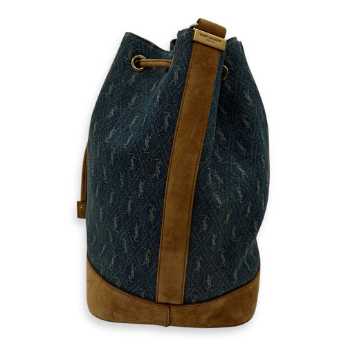 Saint Laurent All Over Bucket Bag Blue in Denim, Gold hardware_4