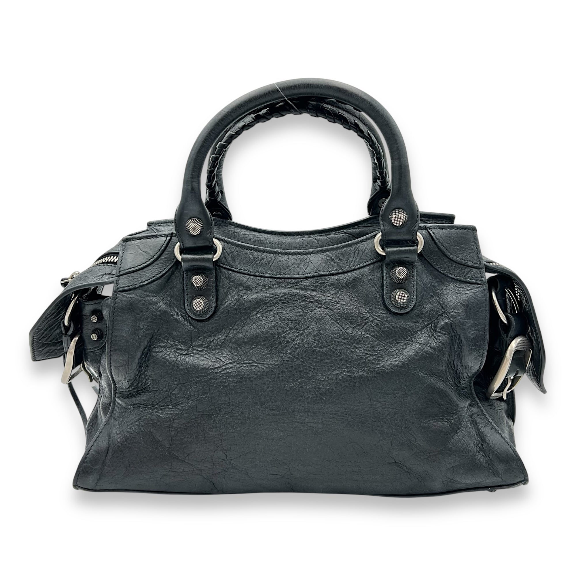 Balenciaga Neo Classic Top Handle Bag Black in Distressed Leather, Silver hardware_2