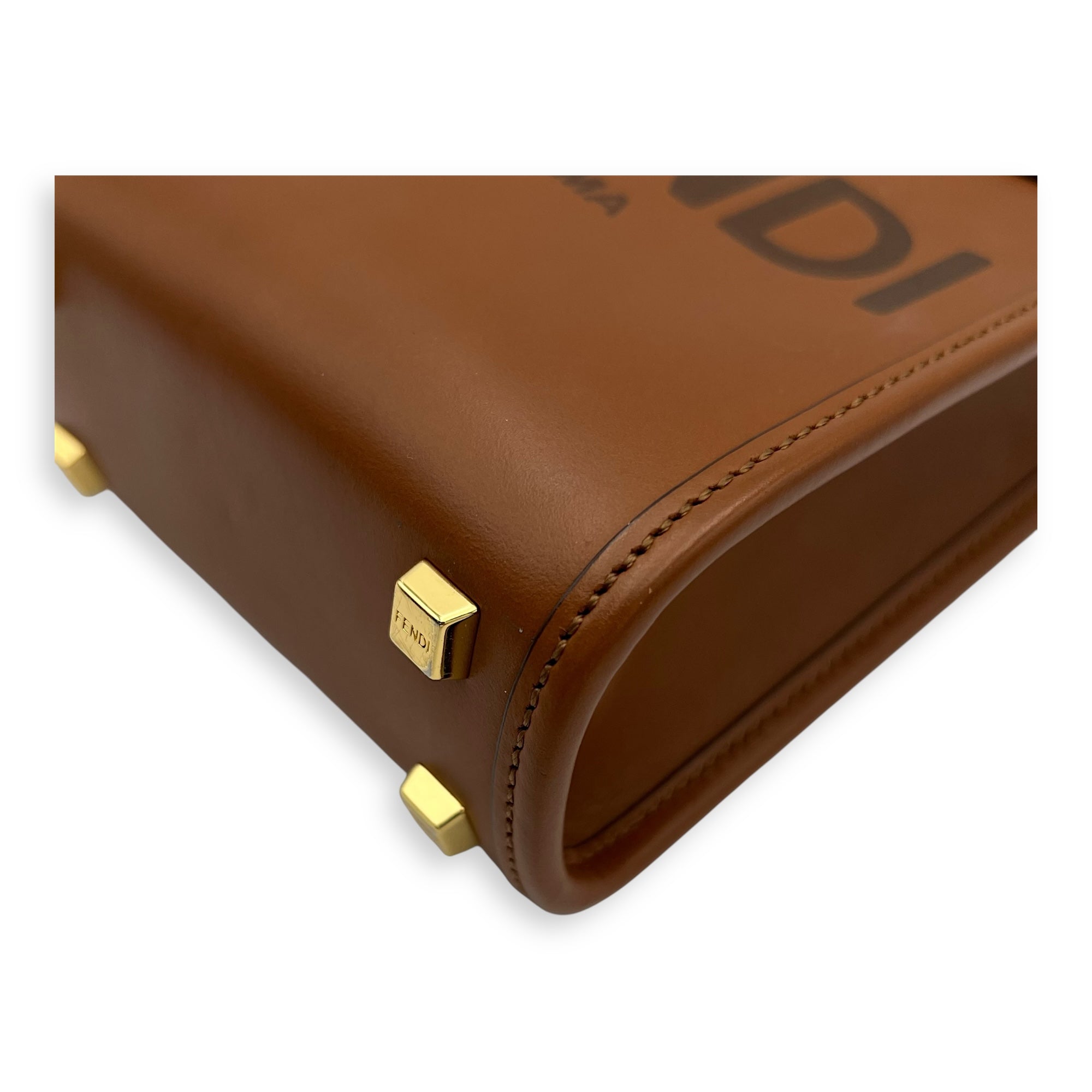 Fendi Sunshine Top Handle Bag Mini Brown in Calfskin, Gold hardware_11