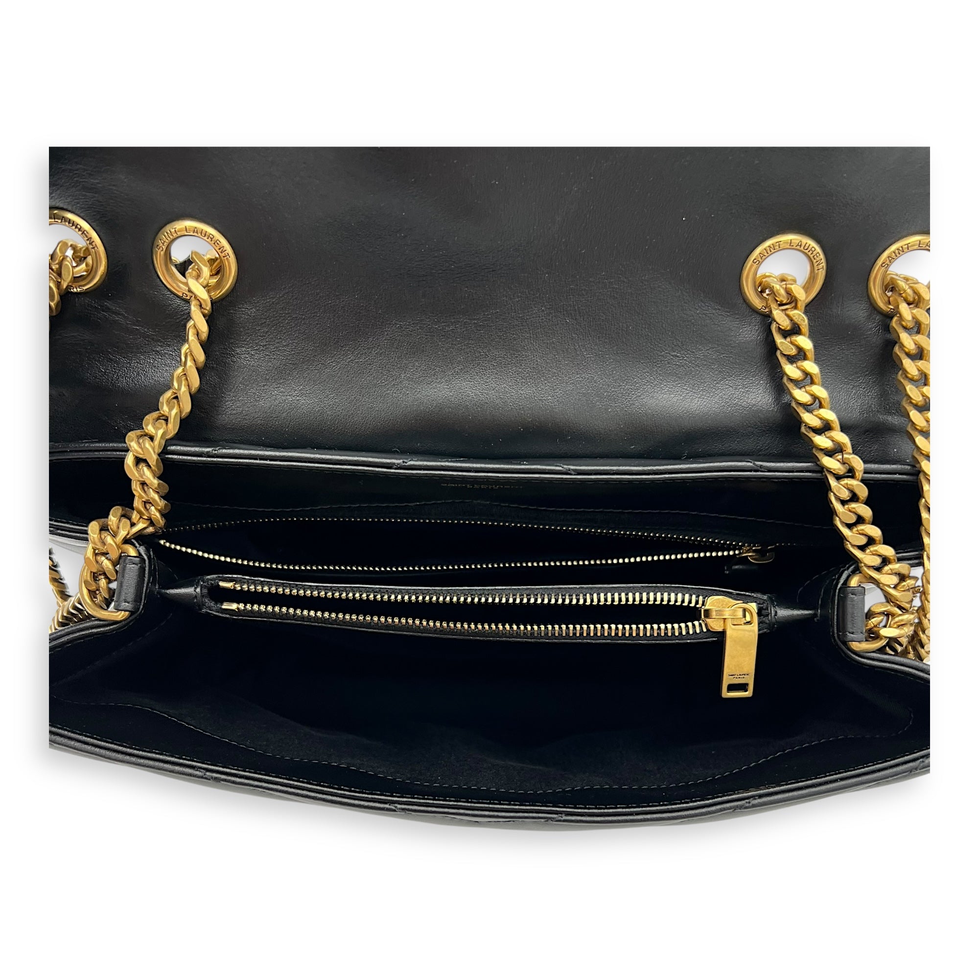 Saint Laurent Loulou Shoulder Bag Medium Black in Calfskin, Gold hardware_6