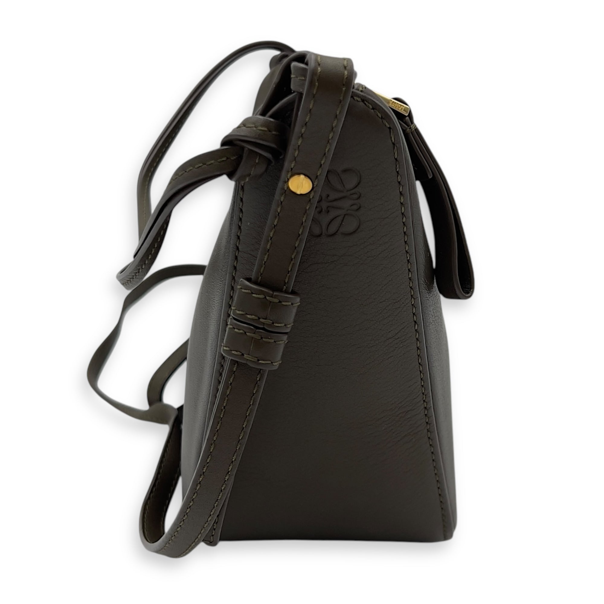 Loewe Hammock Hobo Mini Green Shoulder Bag in Calfskin, Gold hardware_3