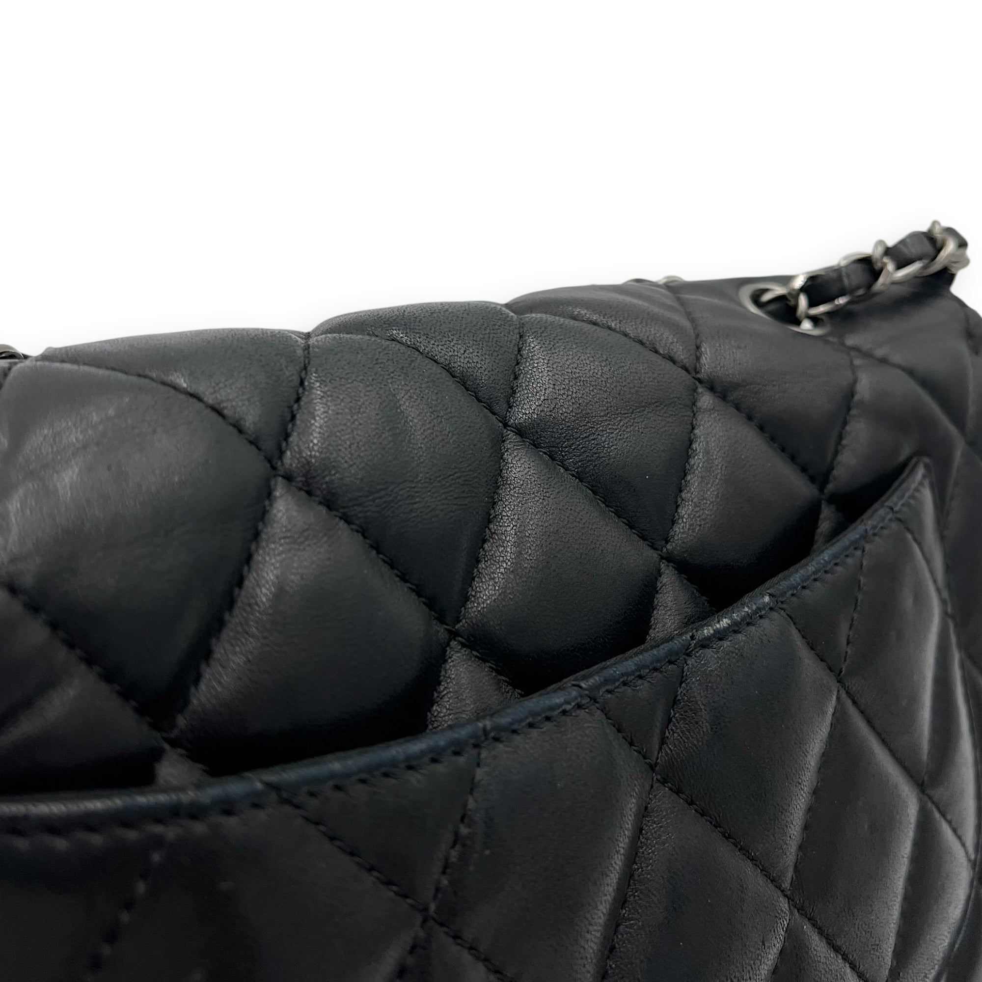Chanel Accordion Triple Shoulder Bag Black in Lambskin, Silver hardware_16