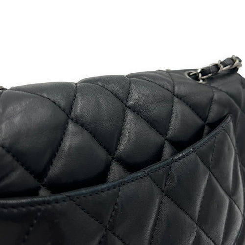 Chanel Accordion Triple Shoulder Bag Black in Lambskin, Silver hardware_16