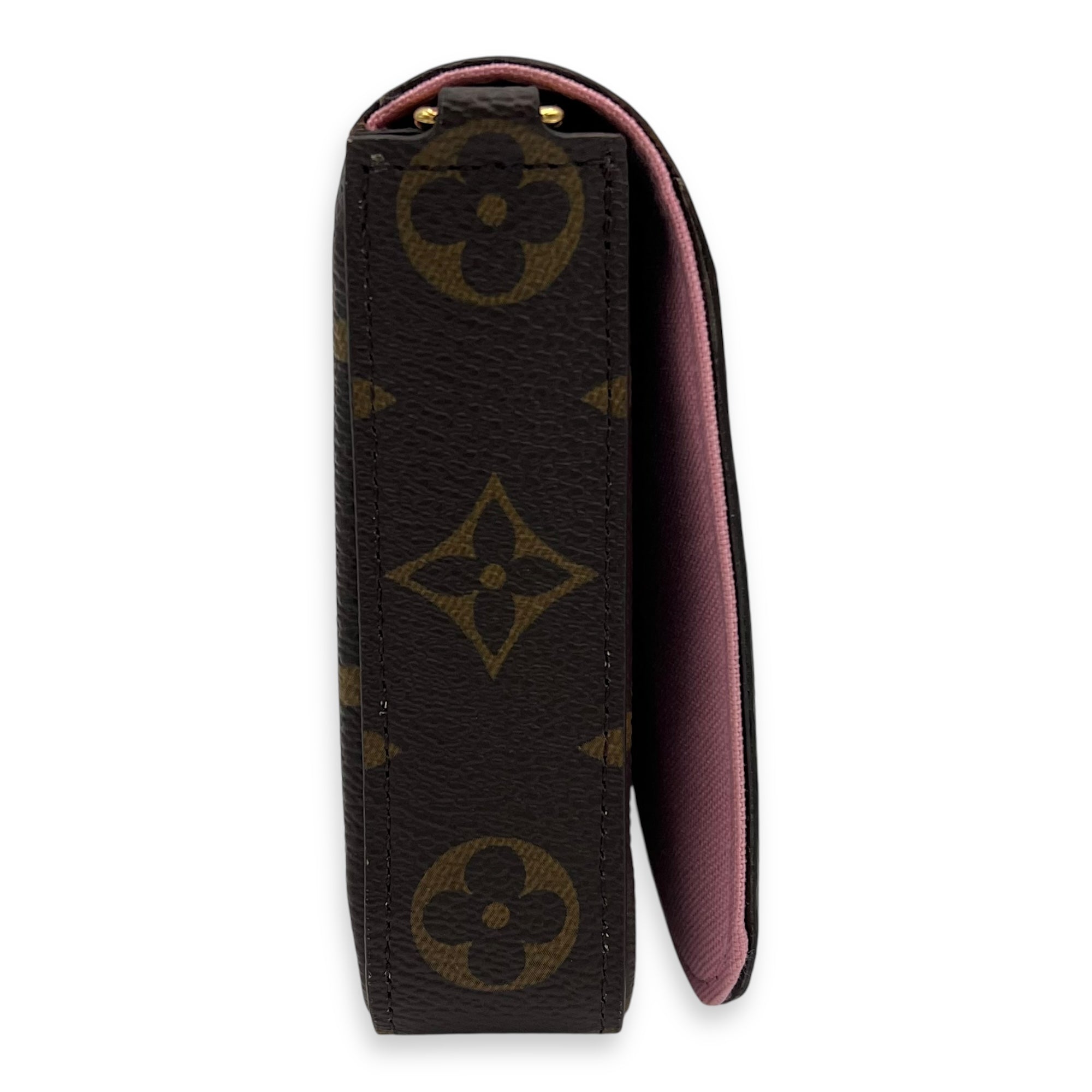 Louis Vuitton Vivienne Christmas Felicie Brown Wallet On Chain in Monogram Coated Canvas, Gold hardware_3