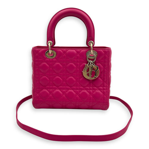 Dior Lady Dior Top Handle Bag Medium Pink in Calfskin, Gold hardware_16