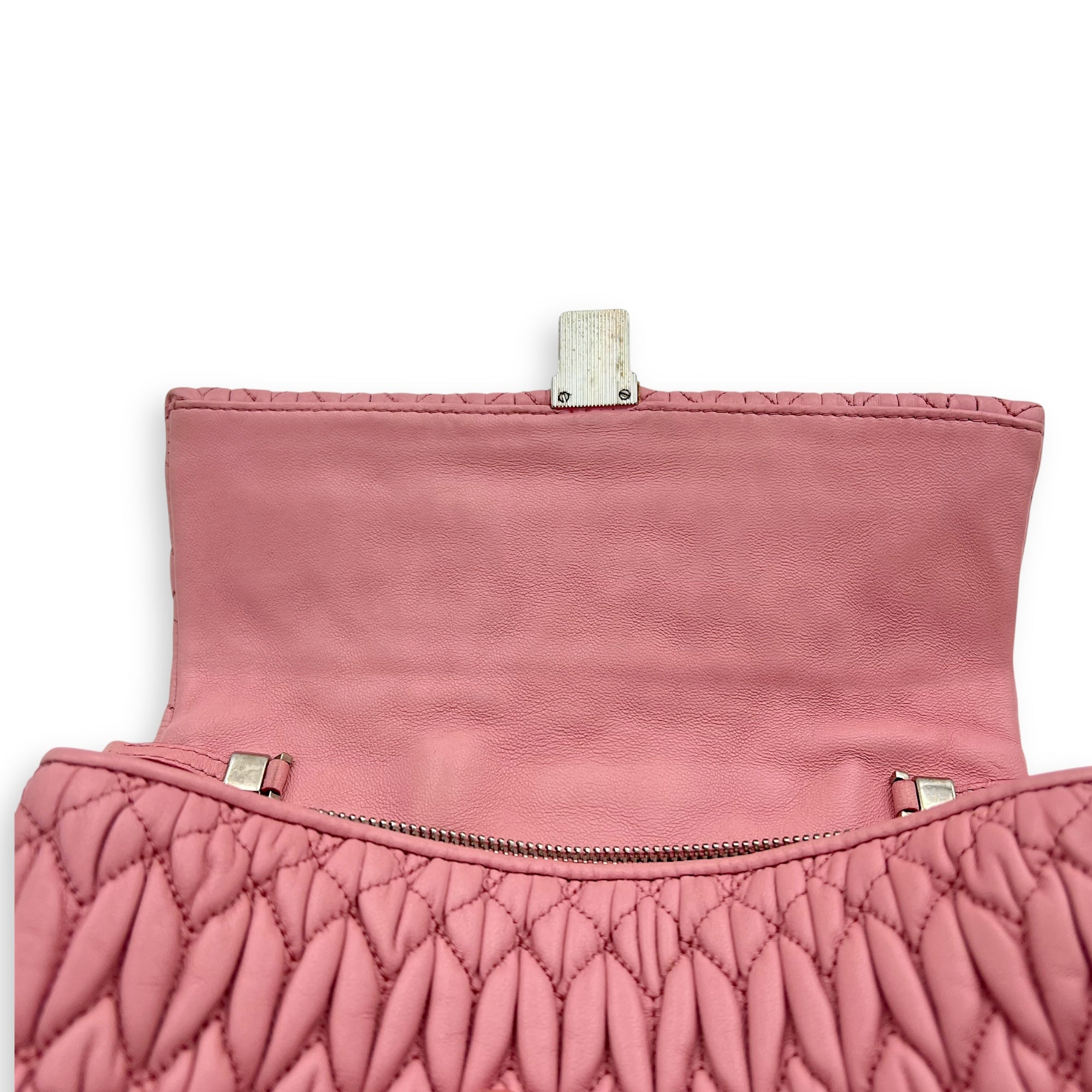 Miu Miu Matelassé Shoulder Bag Pink in Lambskin, Silver hardware_16