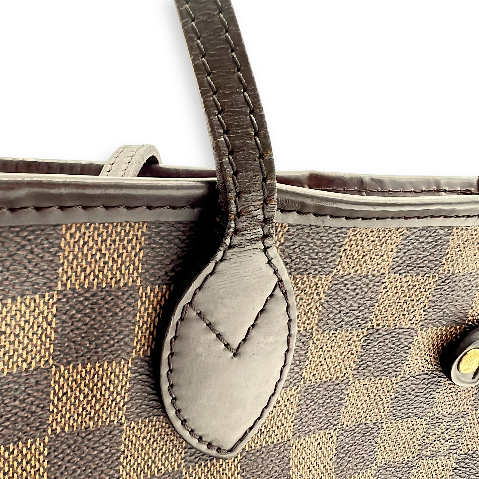 Louis Vuitton Neverfull Tote Bag Damier Ebene in Coated Canvas, Gold hardware_14