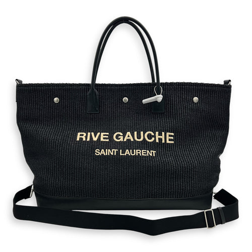 Saint Laurent Rive Gauche Tote Bag Black in Raffia, Silver hardware_10