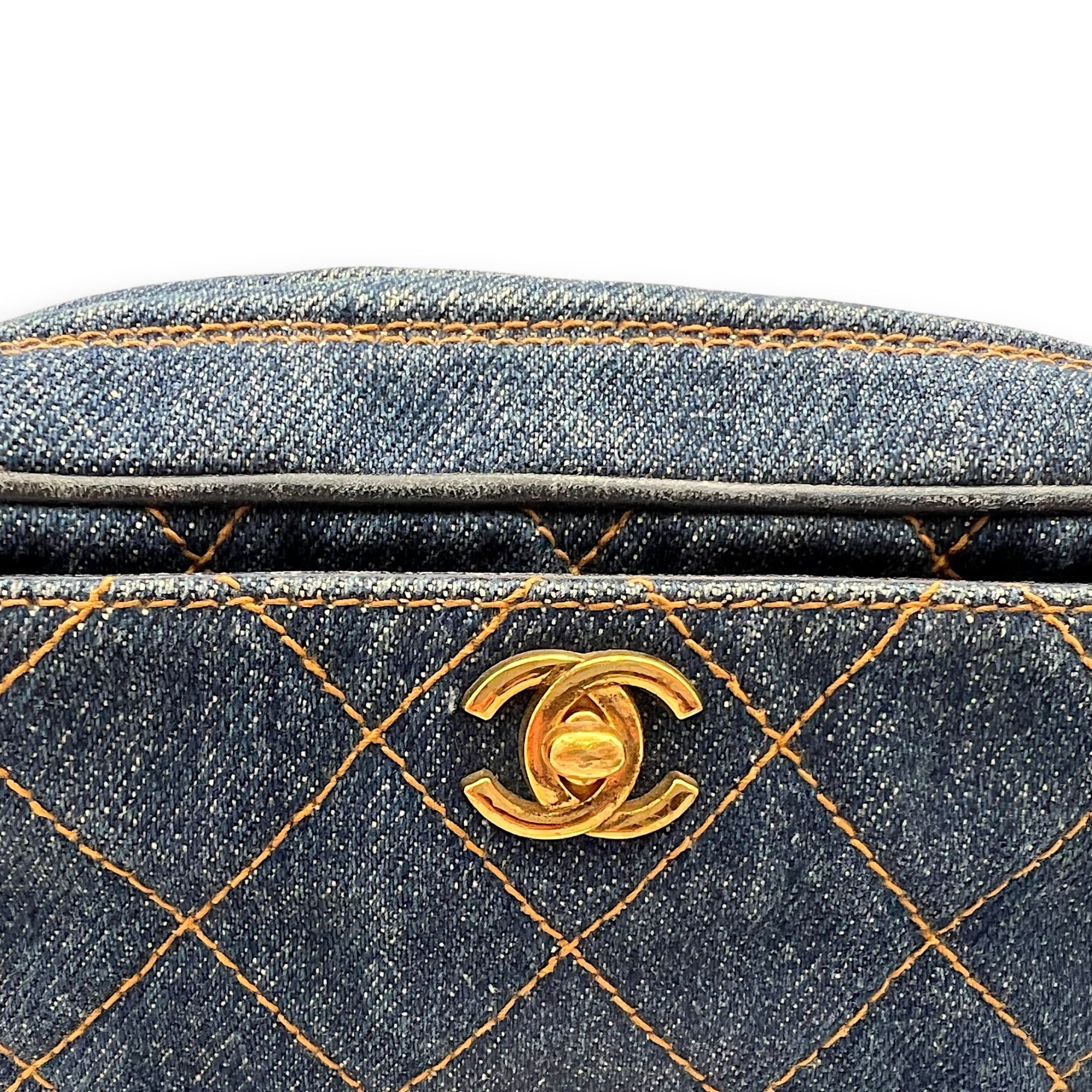 Chanel Denim CC Quilted Turnlock Crossbody Bag Blue in Denim, Gold hardware_16
