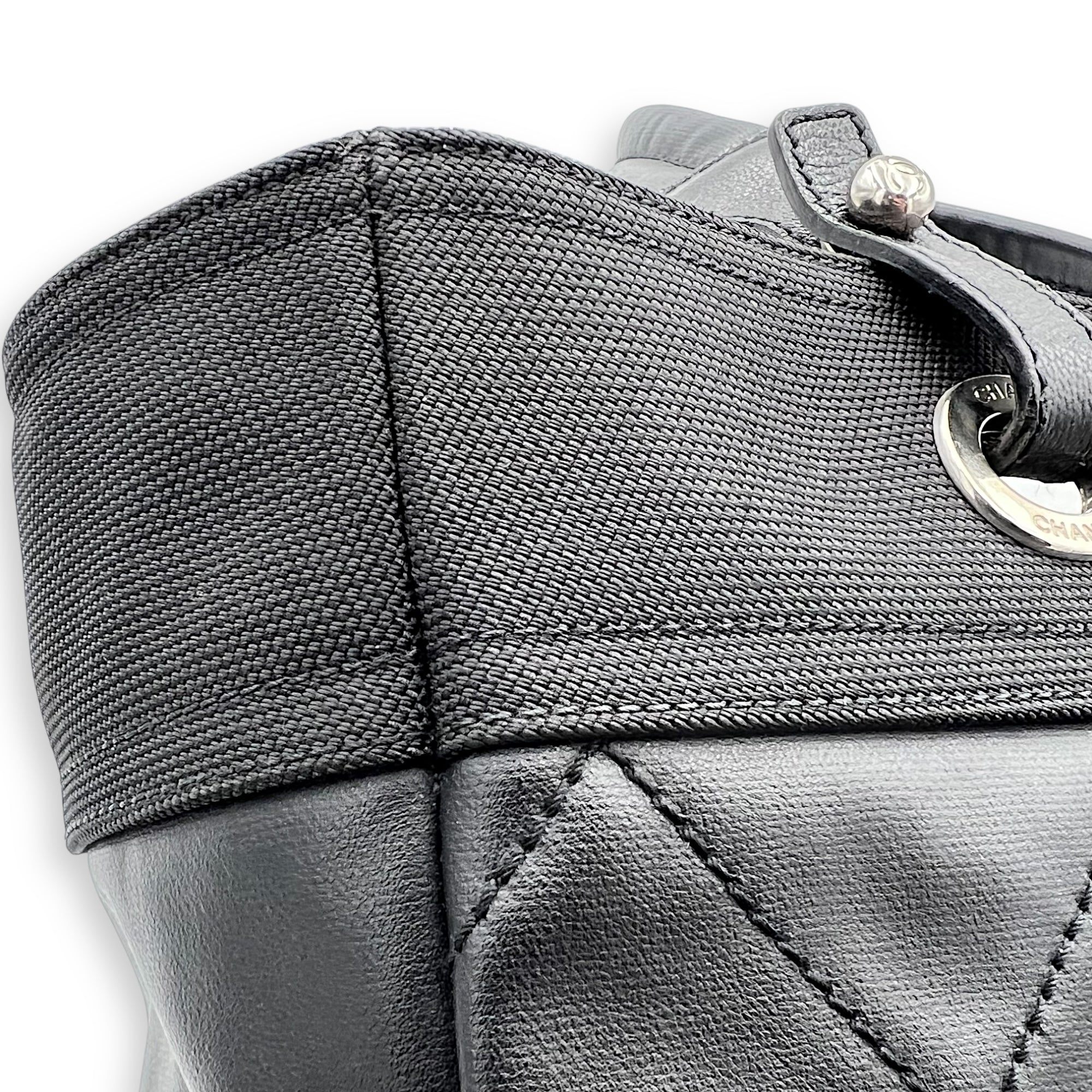 Chanel Paris Biarritz Tote Bag Black in Coated Canvas, Silver hardware_16