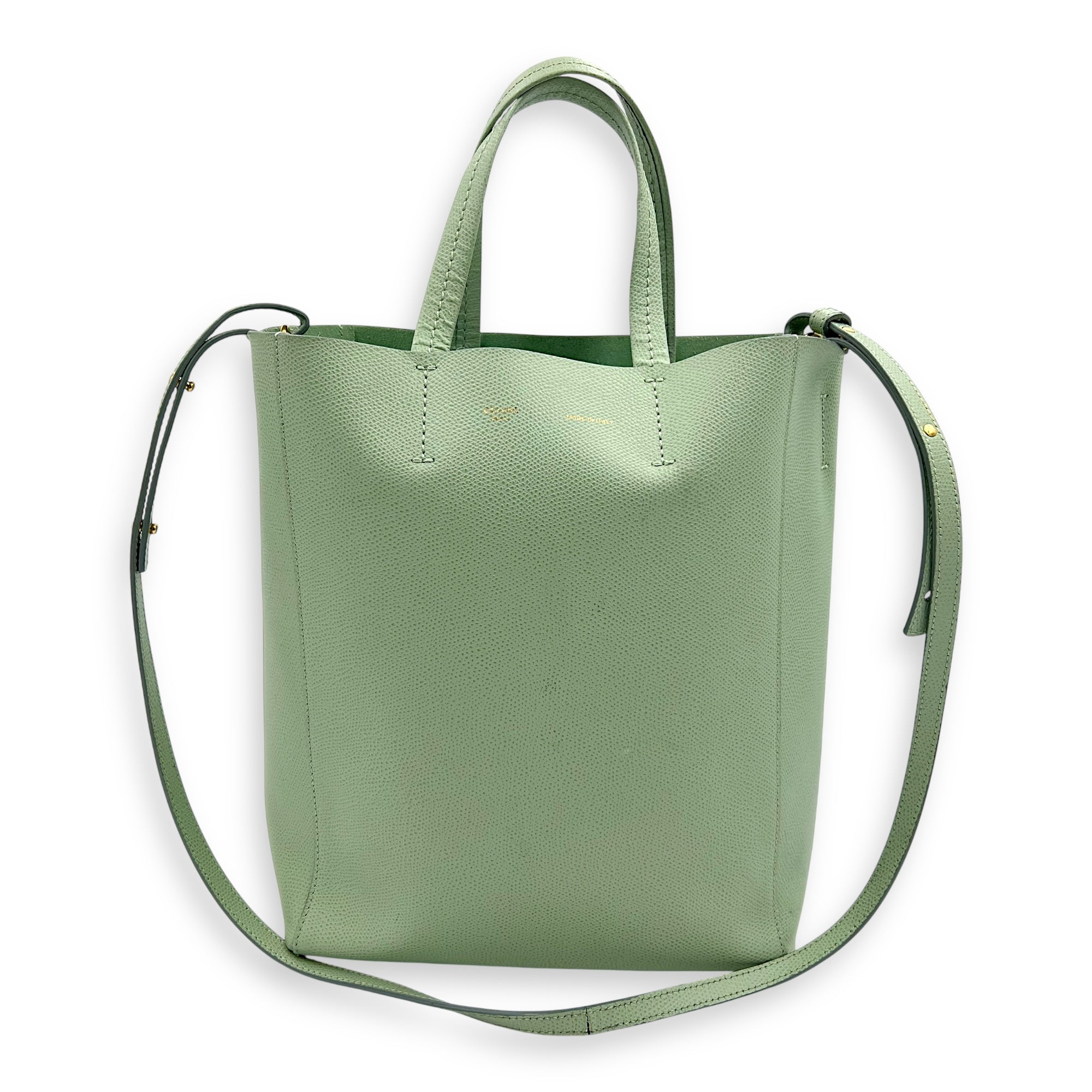 Celine 2 way bag Tote Bag Green in Calfskin, Gold hardware_16