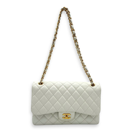 Chanel Classic Shoulder Bag Jumbo White in Caviar Leather, Gold hardware_3