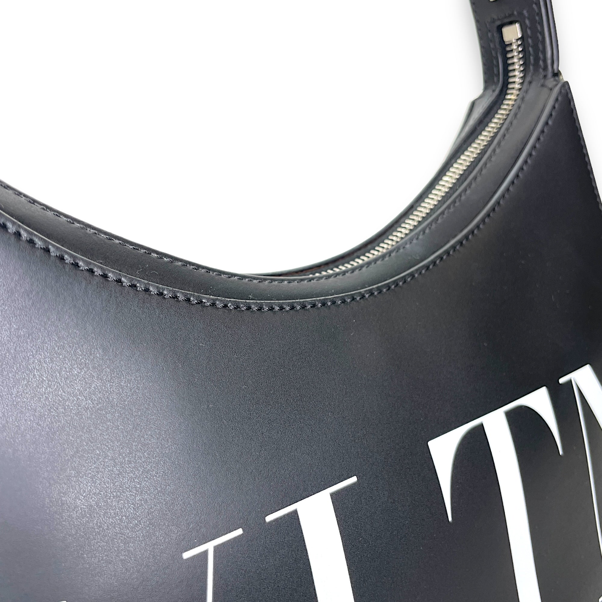 VLTN Hobo Small Black Shoulder Bag in Calfskin, Silver hardware