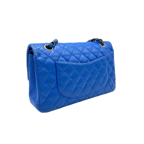 Classic Medium Blue Shoulder Bag in Caviar Leather, Ruthenium hardware