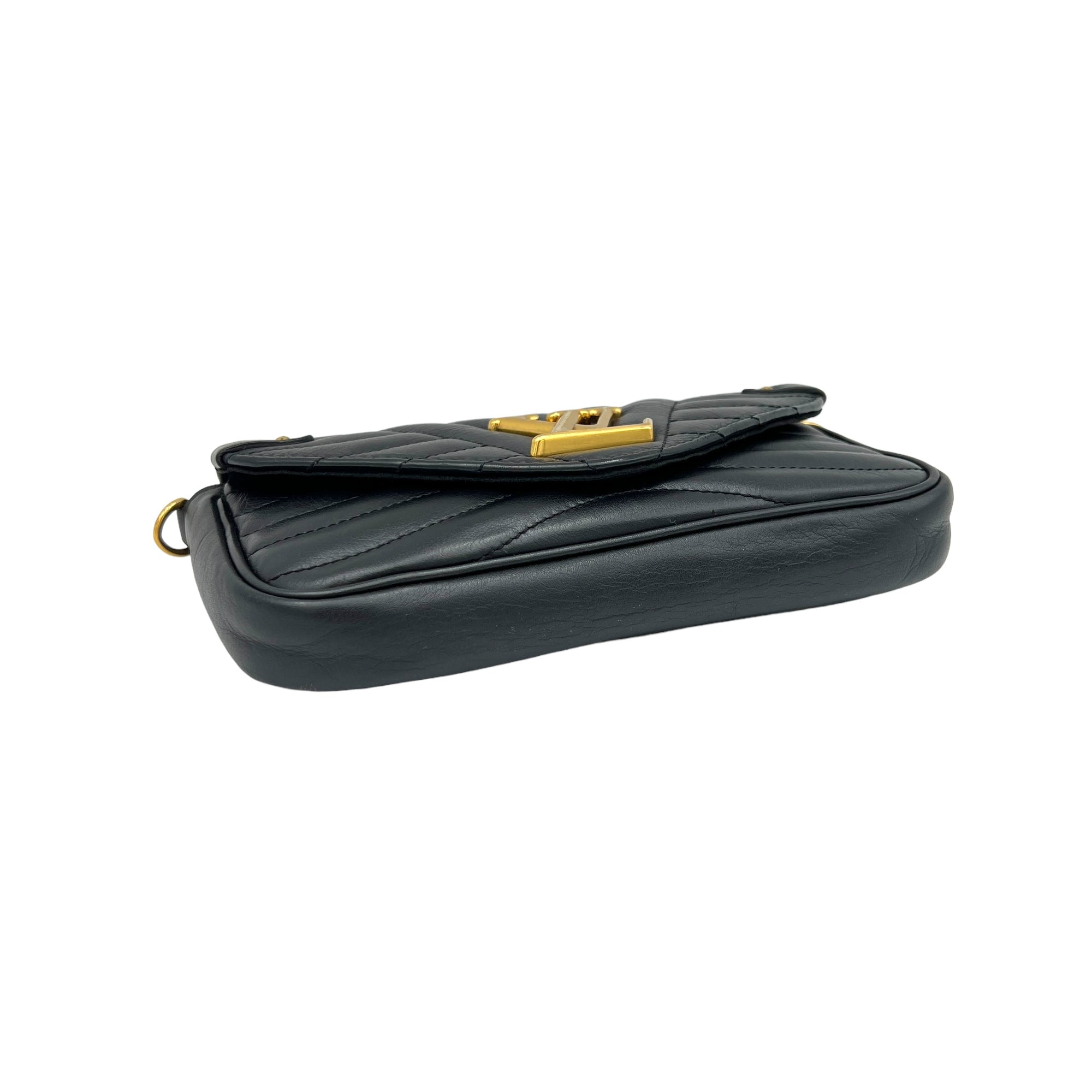 New Wave Black Crossbody Bag in Calfskin, Gold hardware