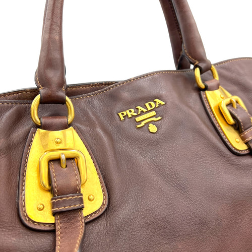 Twoway Top handle Bag  Brown in Calfskin , Gold Hardware