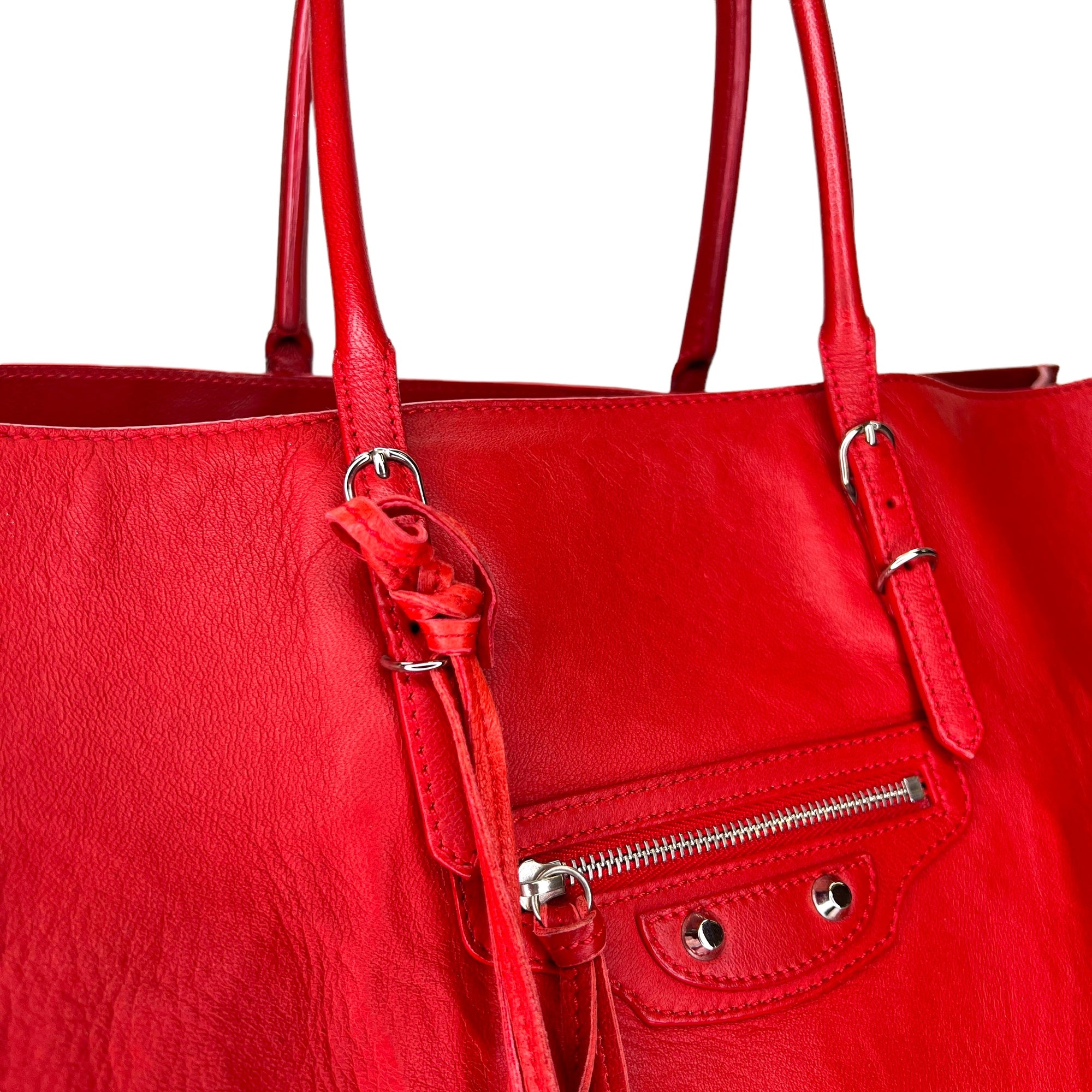 Papier Red Tote Bag in Calfskin, Silver hardware