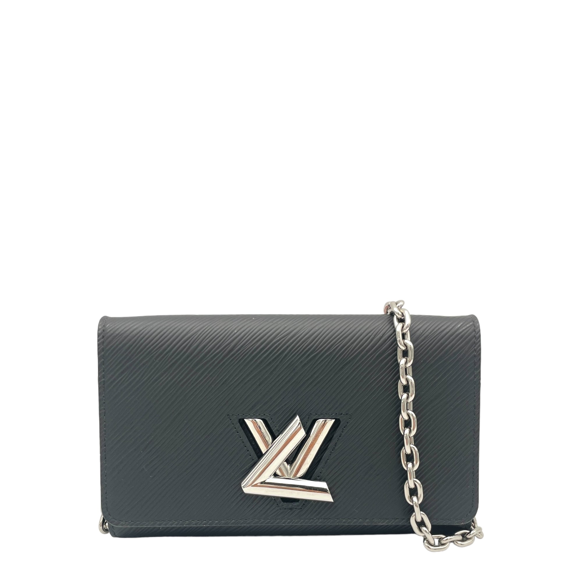 Twist Black Wallet On Chain in Epi Leather, Silver hardware