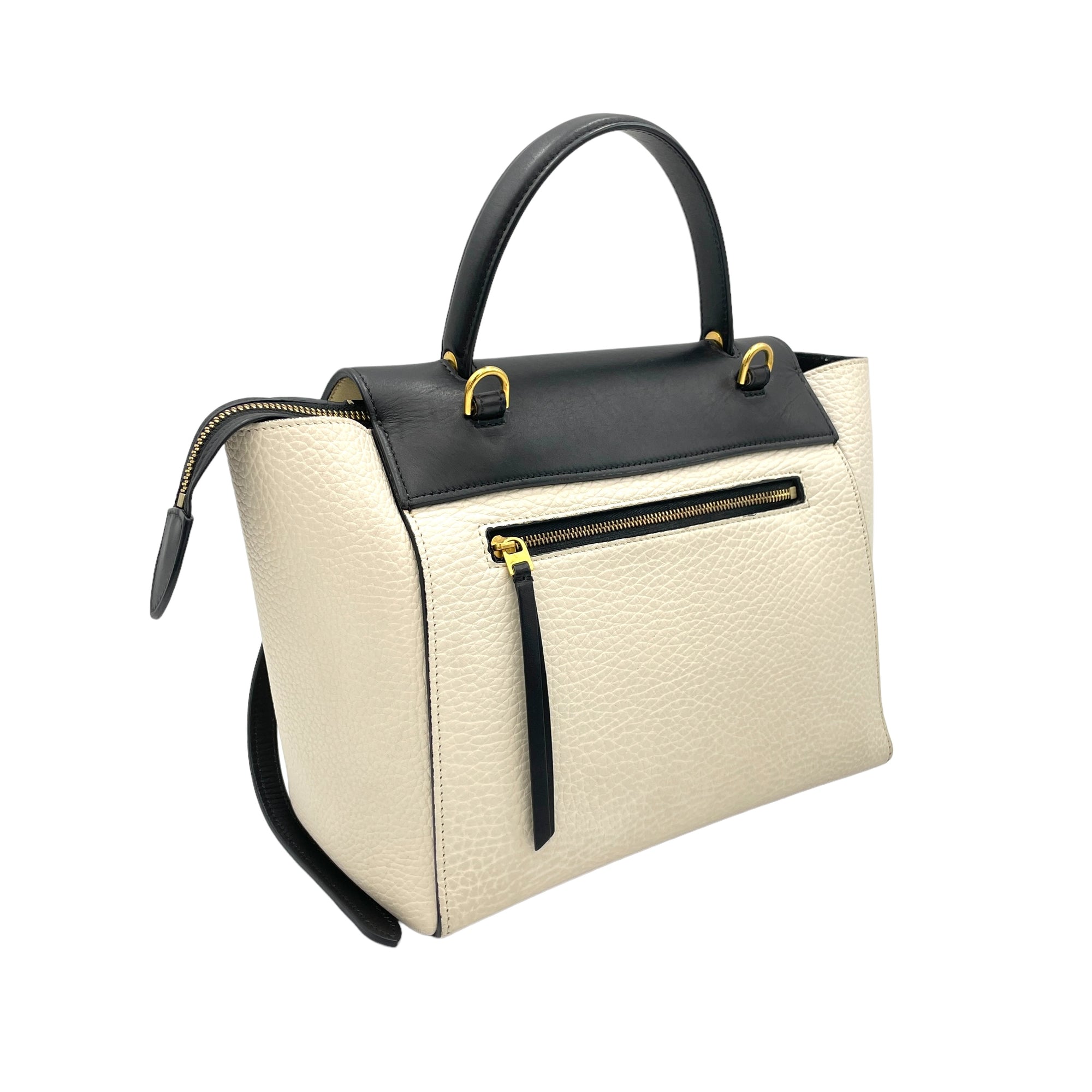 Belt Top Handle Bag Mini White in Calfskin, Gold hardware