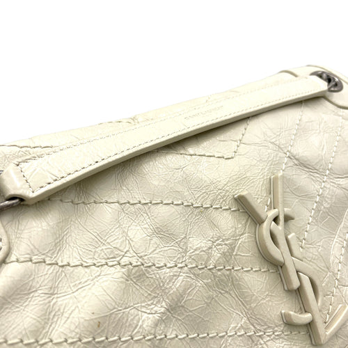 Niki Medium Cream Shoulder Bag in Distressed Leather, Ruthenium hardware