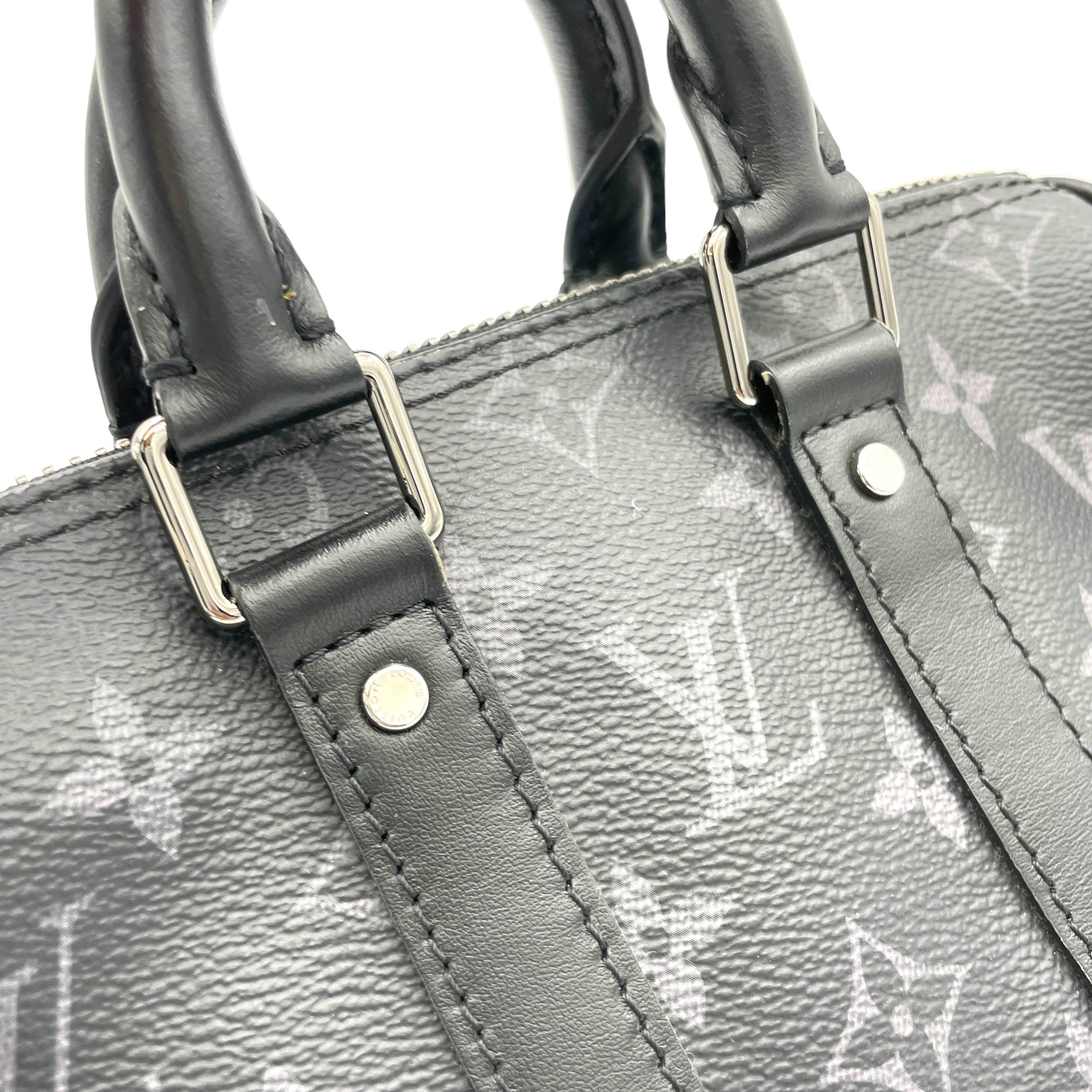 Keepall XS Grey Top Handle Bag in Monogram Coated Canvas, Silver hardware