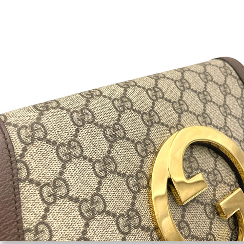 Blondie Small Brown Shoulder Bag in Monogram Coated Canvas, Gold hardware