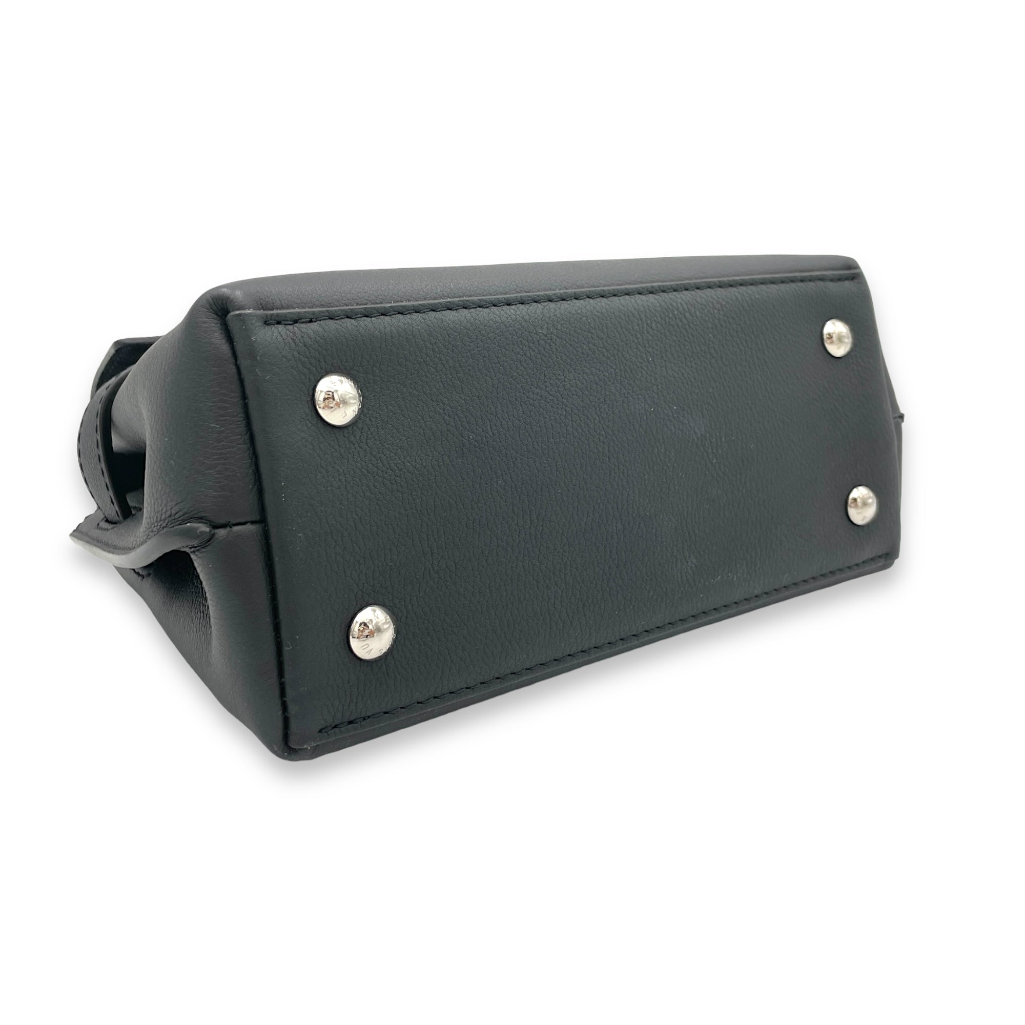 LockMe BB Black Top Handle Bag in Calfskin, Silver hardware