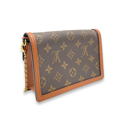 Dauphine Wallet On Chain Brown in Monogram Coated Canvas, Gold hardware