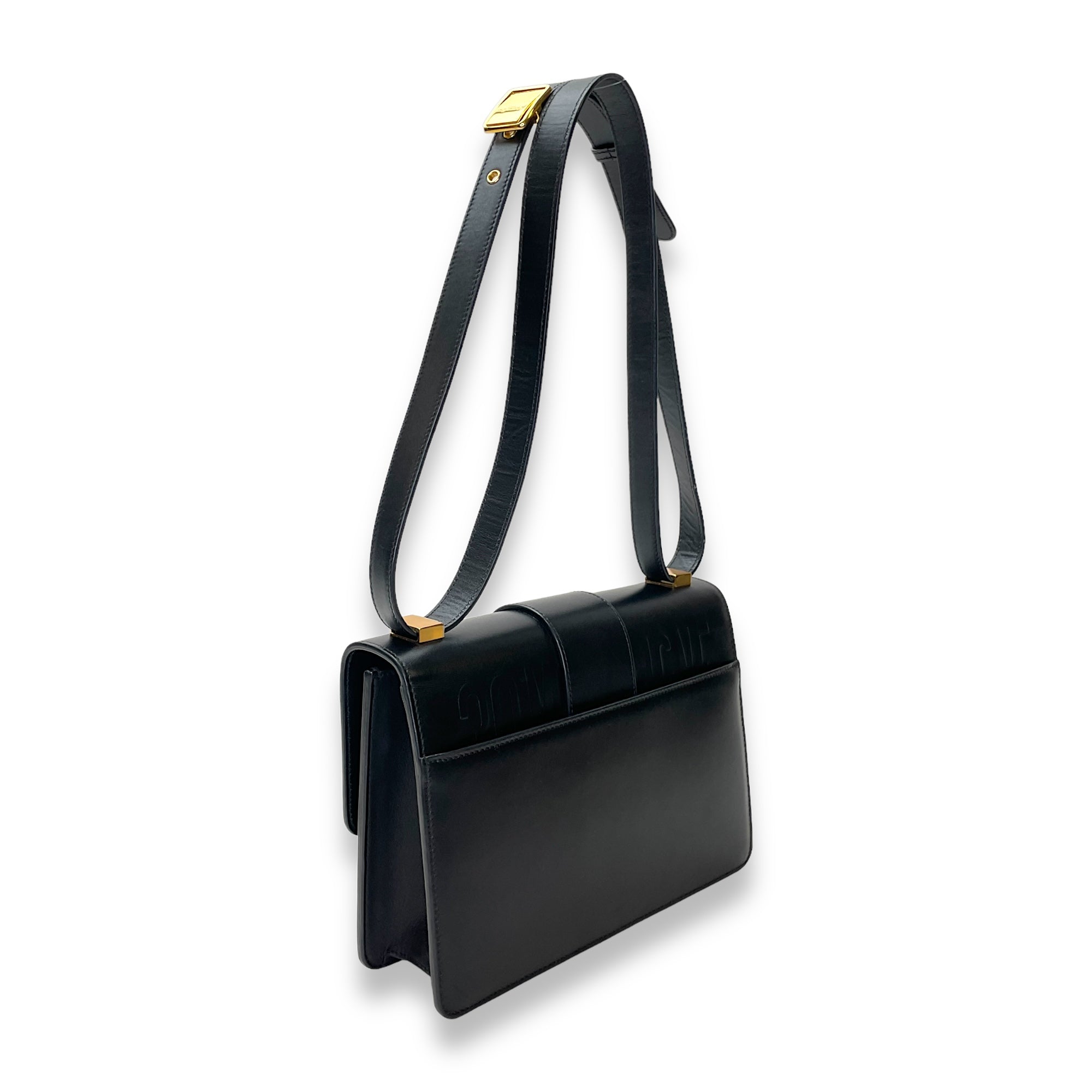 30 Montaigne Medium Black Crossbody Bag in Calfskin, Gold hardware