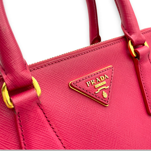 Galleria Small Pink Top Handle Bag in Saffiano Leather, Gold hardware