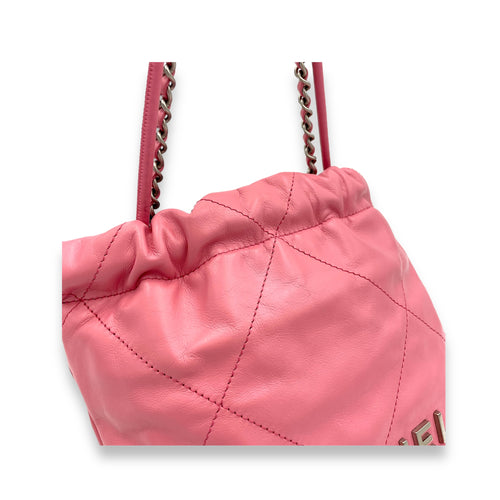 C22 Crossbody Bag Mini Pink in Calfskin, Silver hardware