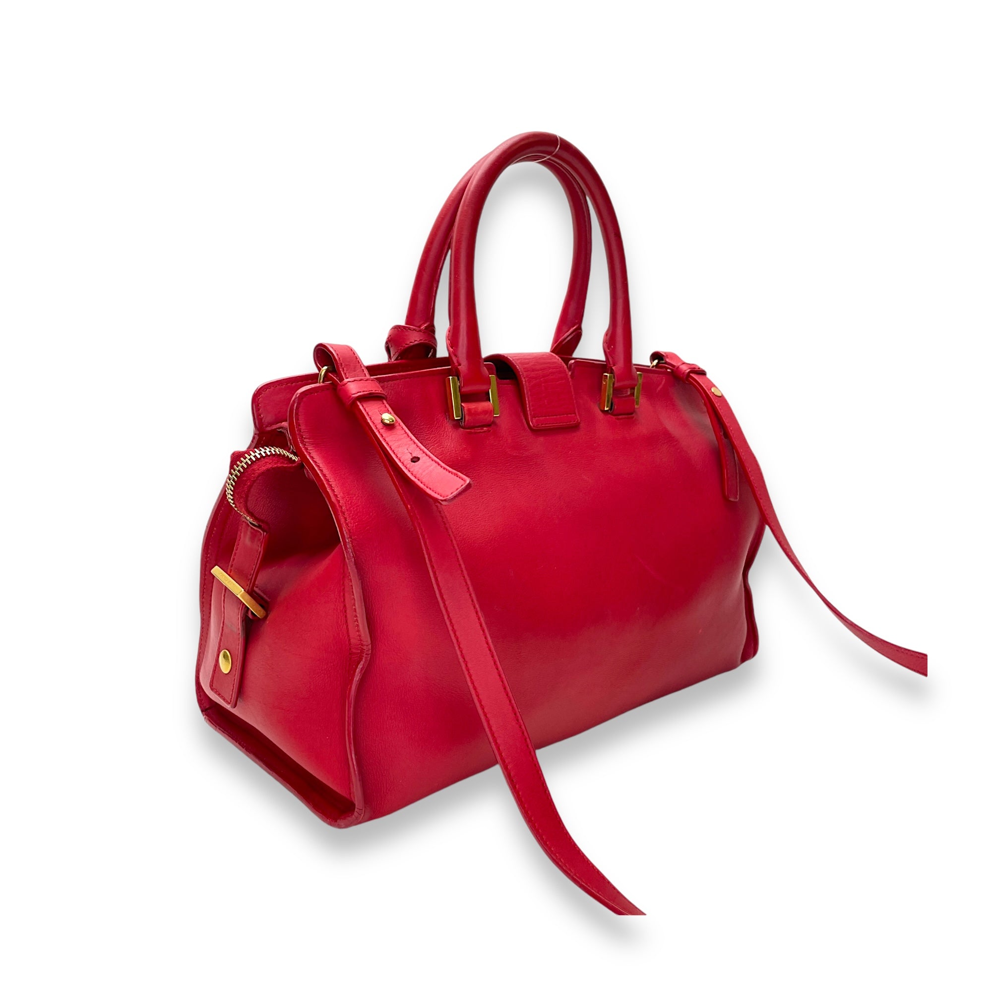 Classic Y Cabas Red Top Handle Bag in Calfskin, Gold hardware