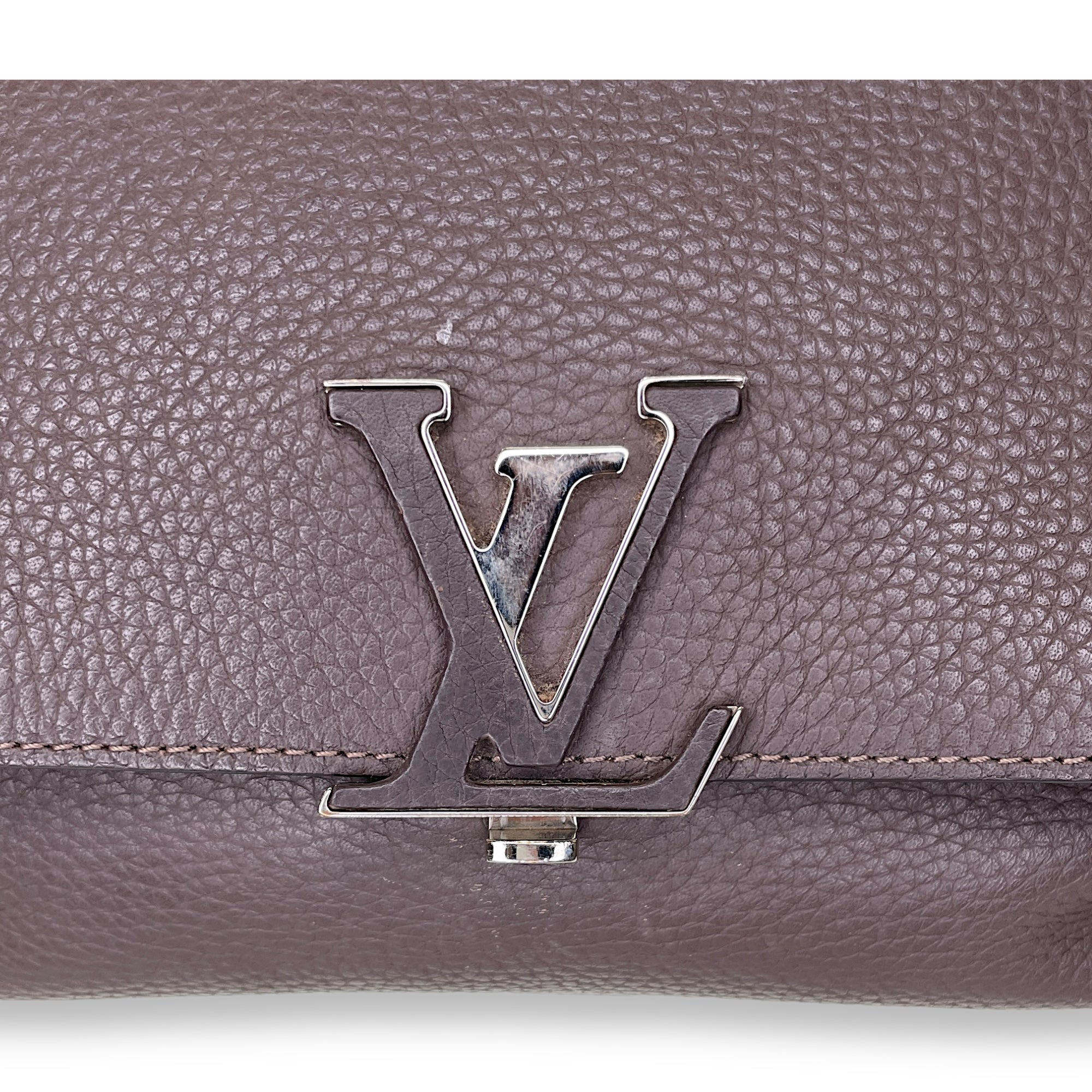 Volta Top Handle Bag Brown in Taurillon Leather, Silver hardware