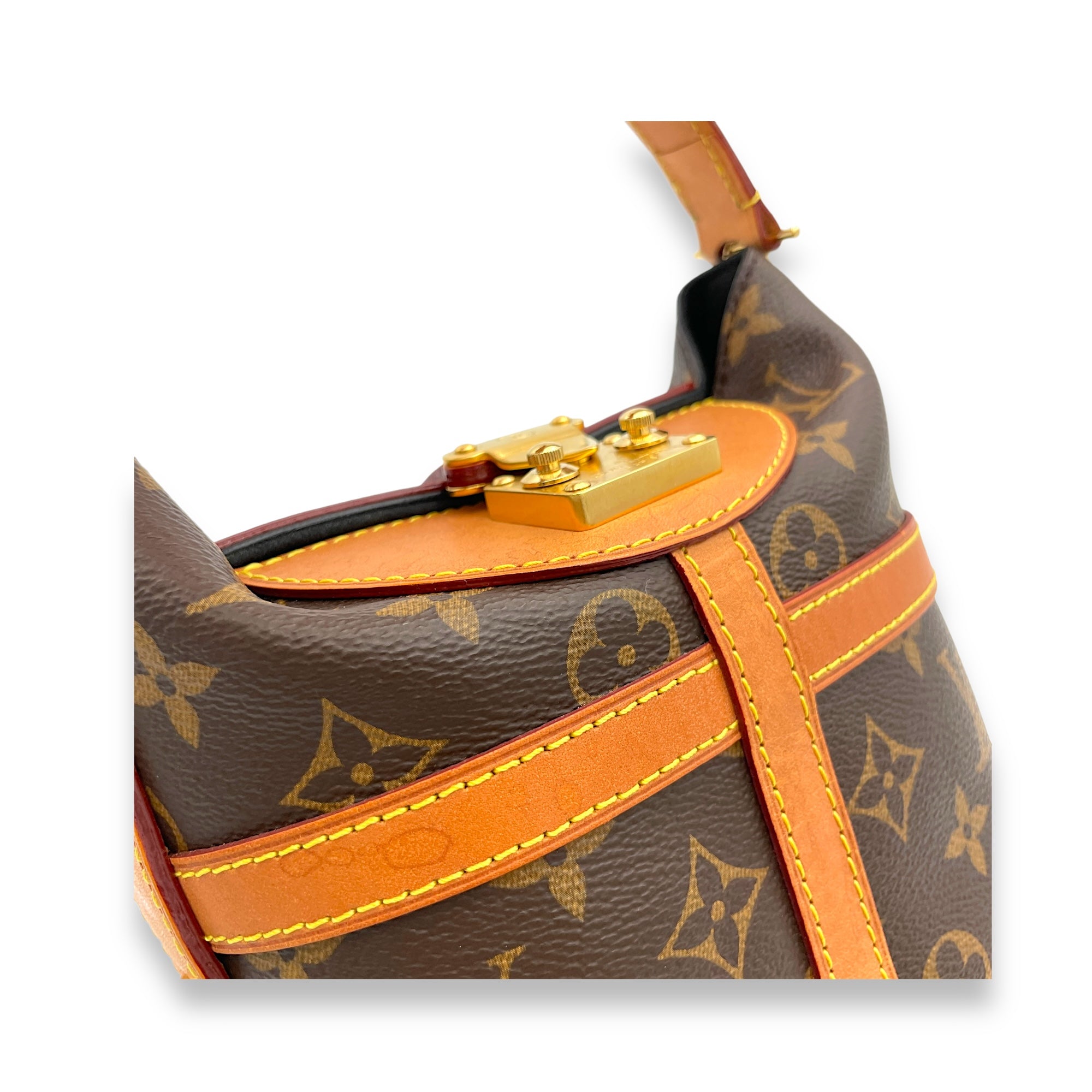 Duffle Top Handle Bag Brown in Monogram Coated Canvas, Gold hardware