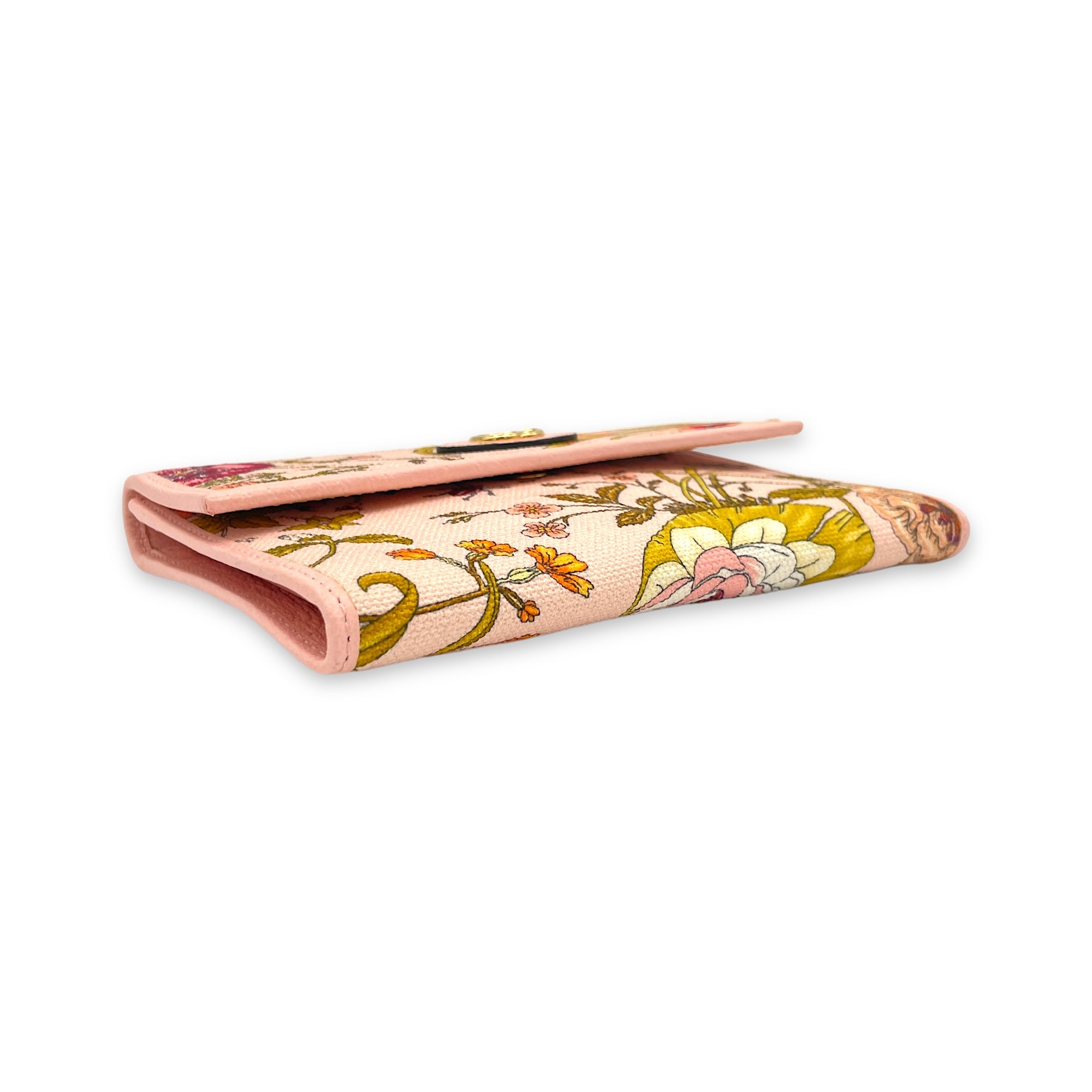 Flora Wallet On Chain Pink in Canvas, Gold hardware