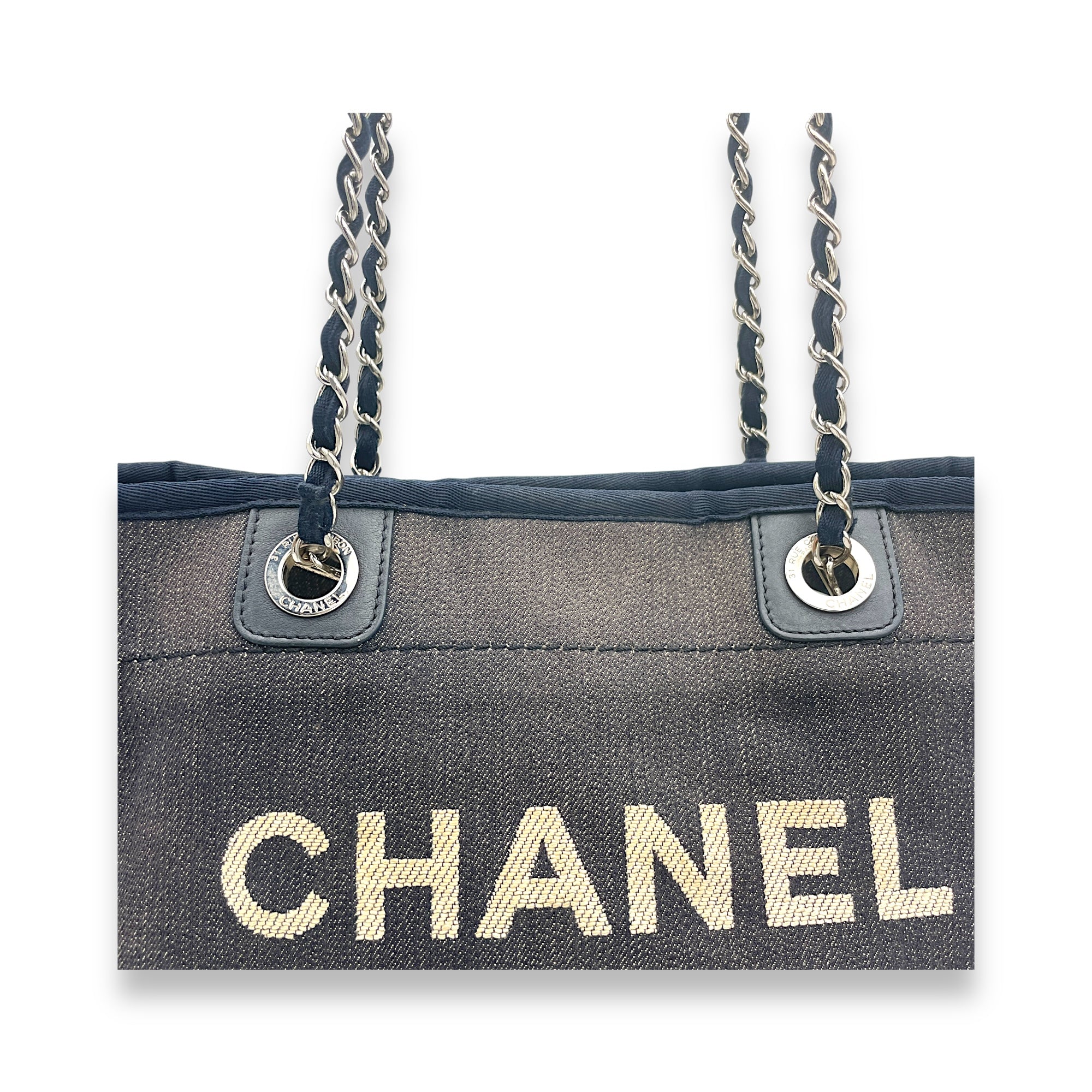 Deauville Blue Top Handle Bag in Denim, Silver hardware