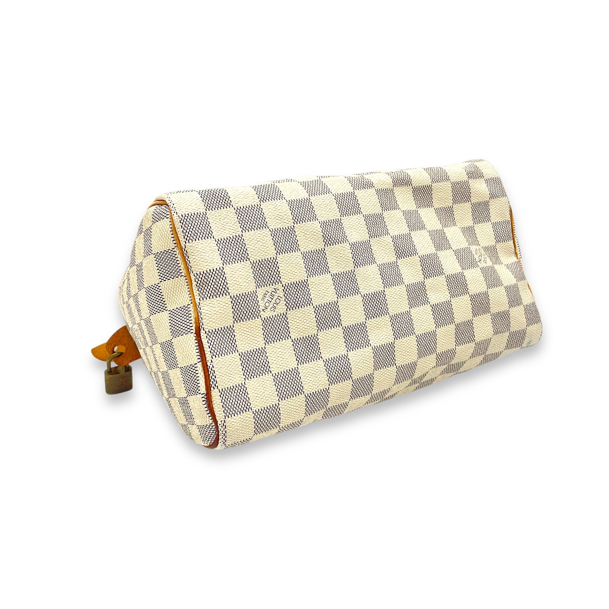 Speedy 25 Damier Azur Top Handle Bag in Coated Canvas, Gold hardware