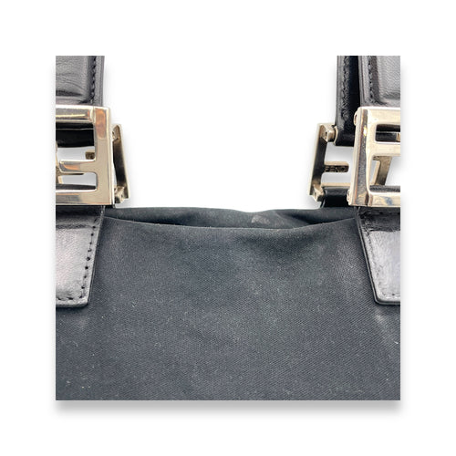 Twin Top Handle Bag Black in Canvas, Silver hardware