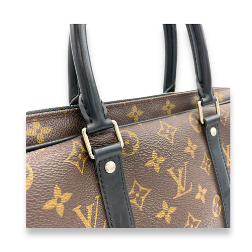 Porte Document Voyage Brown Briefcase in Monogram Coated Canvas, Gold hardware