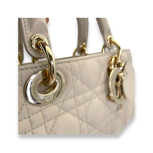 Lady d-joy Medium Top handle bag in Lambskin, Light Gold Hardware