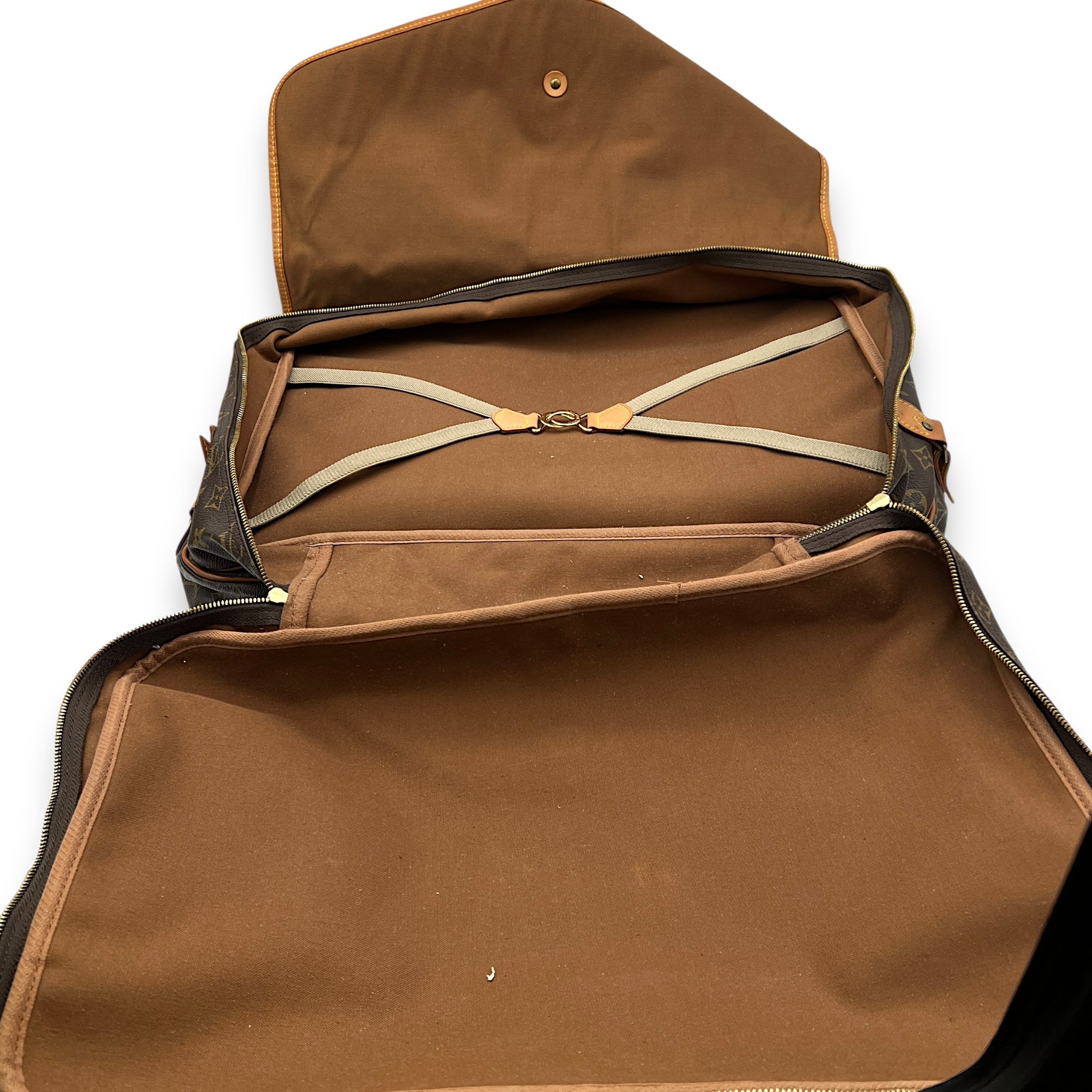 Sac Chasse Hunting Brown Top Handle Bag in Monogram Coated Canvas, Gold hardware