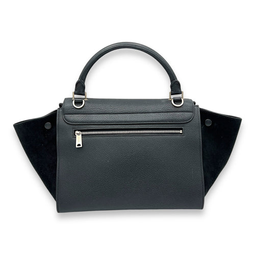 Trapeze Small Black Shoulder Bag in Calfskin, Silver hardware