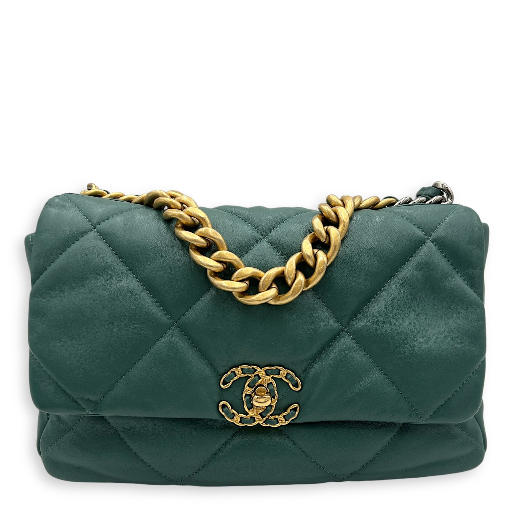 C19 Small Green Crossbody Bag in Goat Leather, Gold hardware