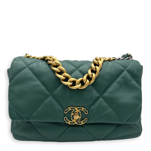 C19 Small Green Crossbody Bag in Goat Leather, Gold hardware