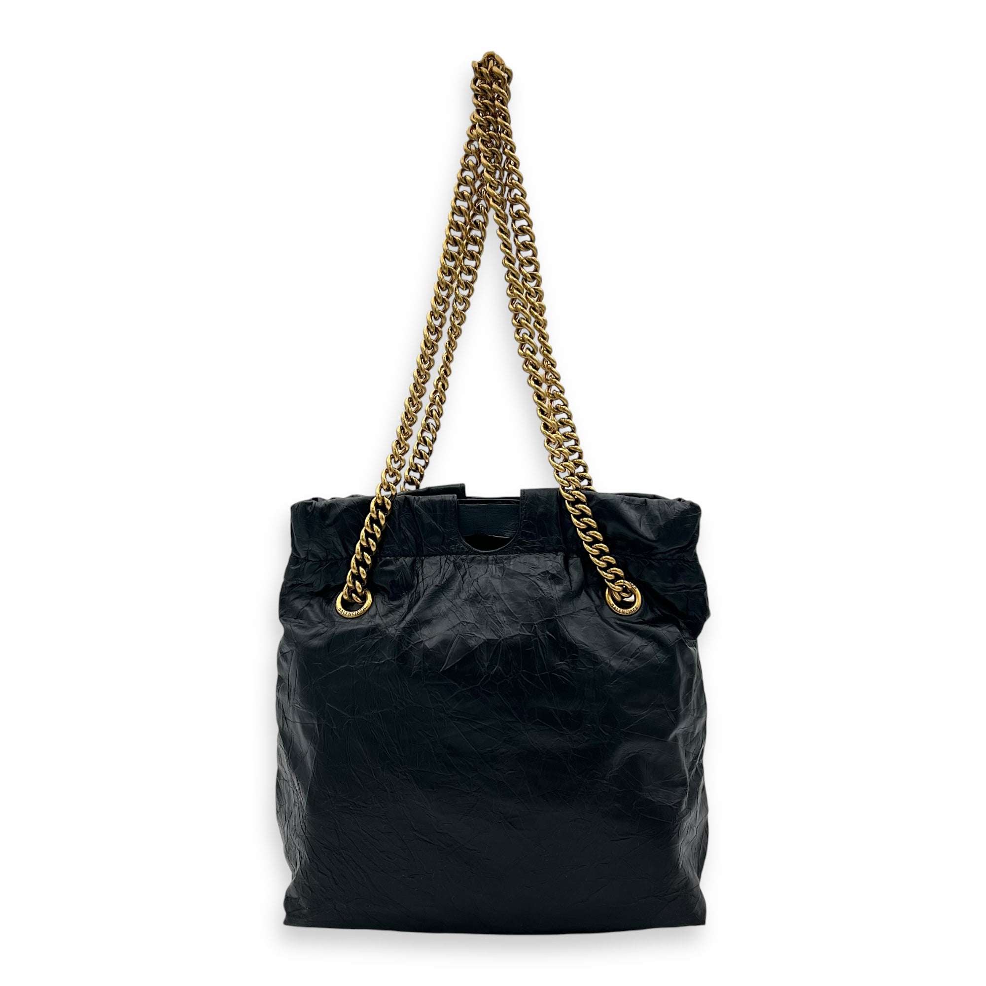 Crush Shoulder Bag Black in Distressed Leather, Gold hardware