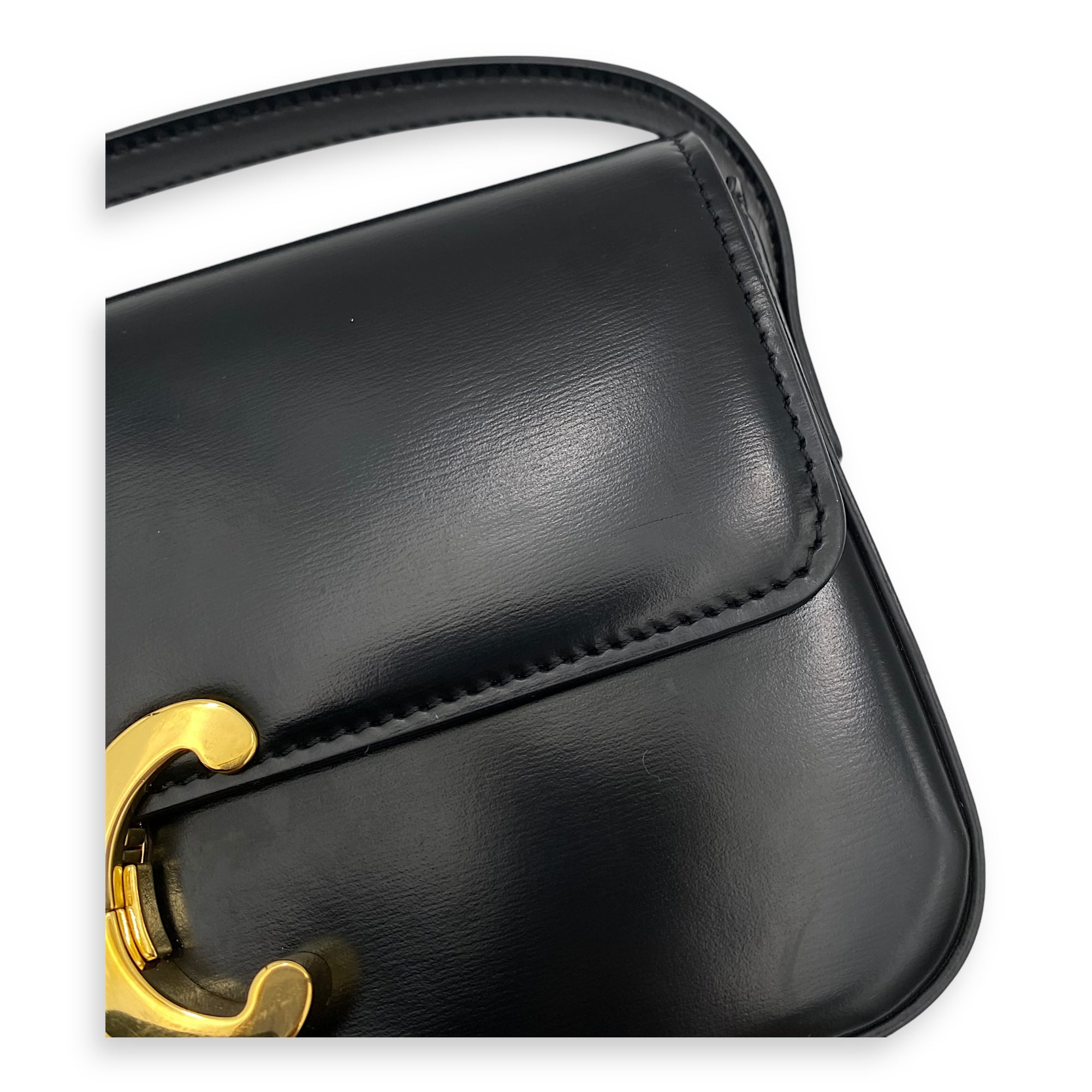 Triomphe Claude Black Shoulder Bag in Calfskin, Gold hardware